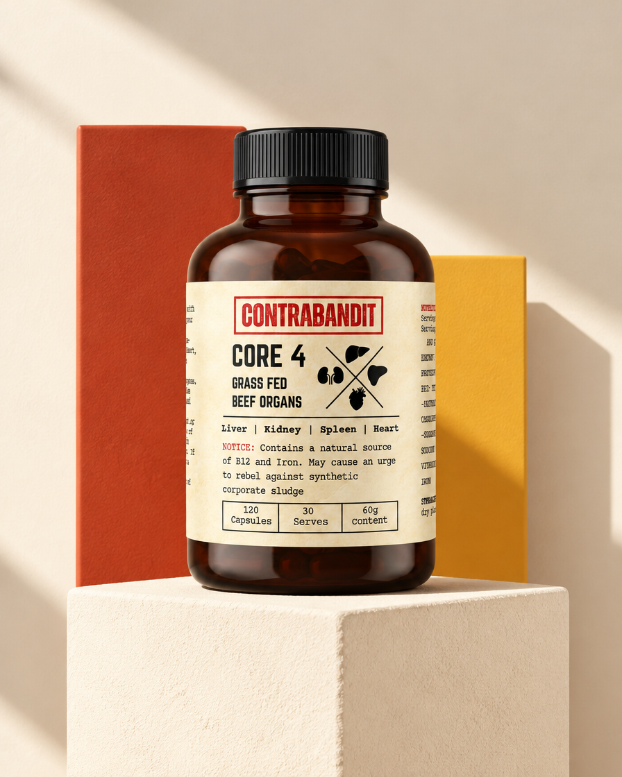 Core 4 bottle on a cream plinth, illustrative